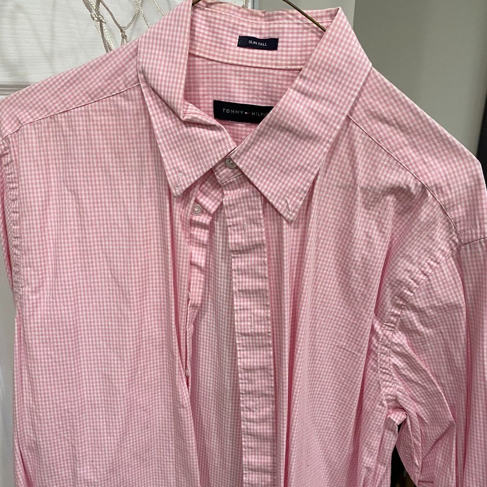 Pink Gingham Tommy Hilfiger Button Down Shirt - Slim Tall 16.5 - 36/37